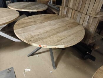 10 St Oud Eiken Geborsteld Rond 130cm 4cm Tafel Incl Metalen Spinpoot