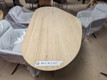 Tafel Nieuw Eiken Organic 180x100x2,4cm Metaal Spinpoot