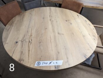 Tafel Oud Eiken Rond 140cm 4cm Metaal Spinpoot