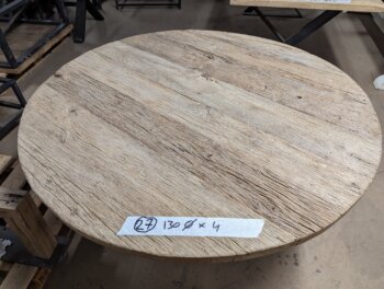 Tafel Oud Eiken Rond 130cm 4cm Metaal Spinpoot