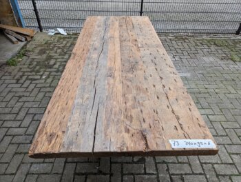 Tafel Oud Eiken Geborsteld 240x95x6cm Metaal Spinpoot